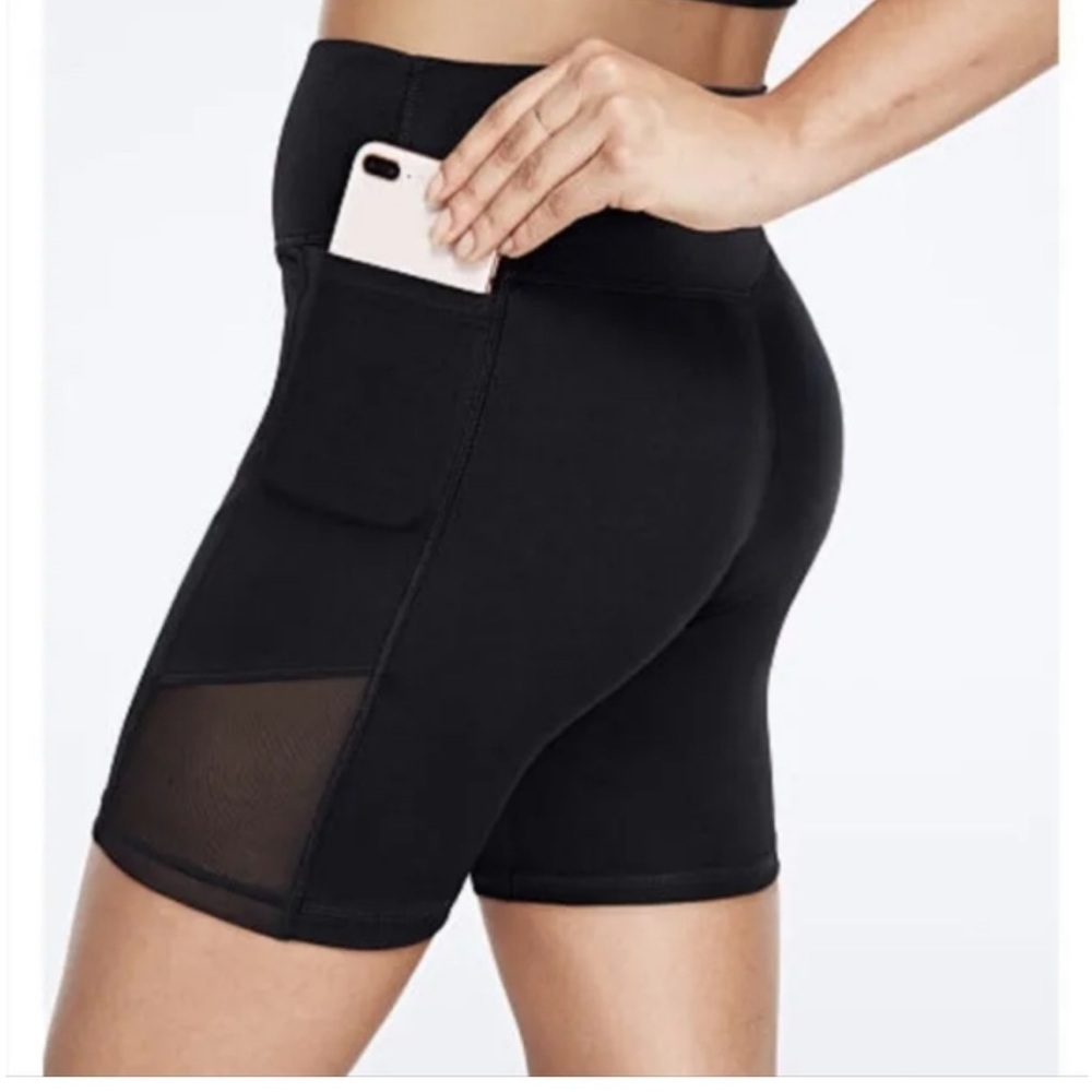 PINK Active Victoria's Secret Black High Waist Mesh Biker Shorts NWOT XS